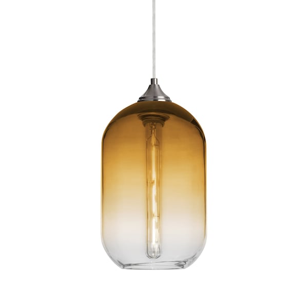 Besa Lighting Omega 12 Cord Pendant, Amber/Clear, Satin Nickel Finish, 1x4W LED Filament 1JT-OMEGA12AM-EDIL-SN - main